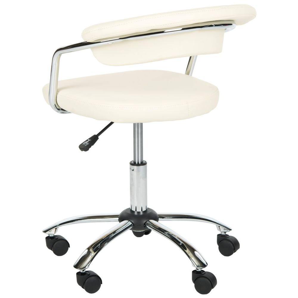 Transitional Cream White Vegan Leather Swivel Desk Chair with Metal Frame