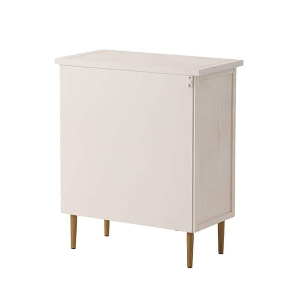 FUIN Framhouse 4-Drawer Rattan Front White Wood Chest Nightstand