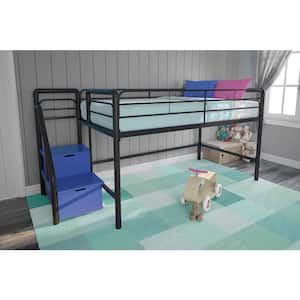 Andy Junior Twin Black/Blue Loft bed with Storage Steps