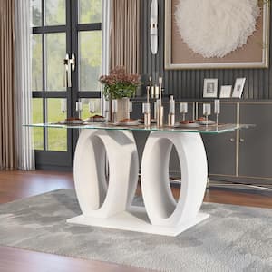 Apollina 63 in. Rectangle White Glass Dining Table (Seats 6)