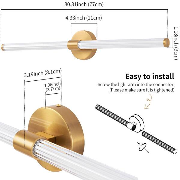 Deyidn 30.31 in. 1-Light Gold LED Vanity Light Bar with