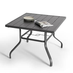 Gray Square Powder-Coated Iron 37 in. Outdoor Dining Table with 1.57 in. Umbrella Hole