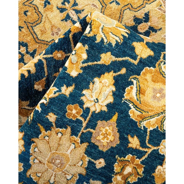 Mogul Blue 6 x 11 Oriental Wool Indoor Runner Rug