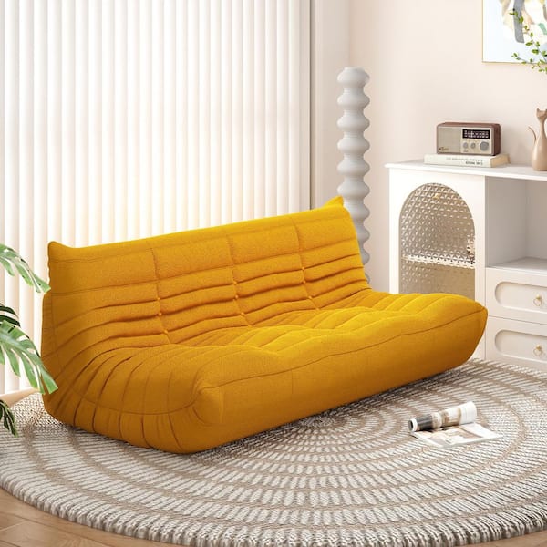 Caterpillar 69 in. Armless Velvet Curved 3 Seats Bean Bag Sofa for Living Room Bedroom Salon Office in. Yellow