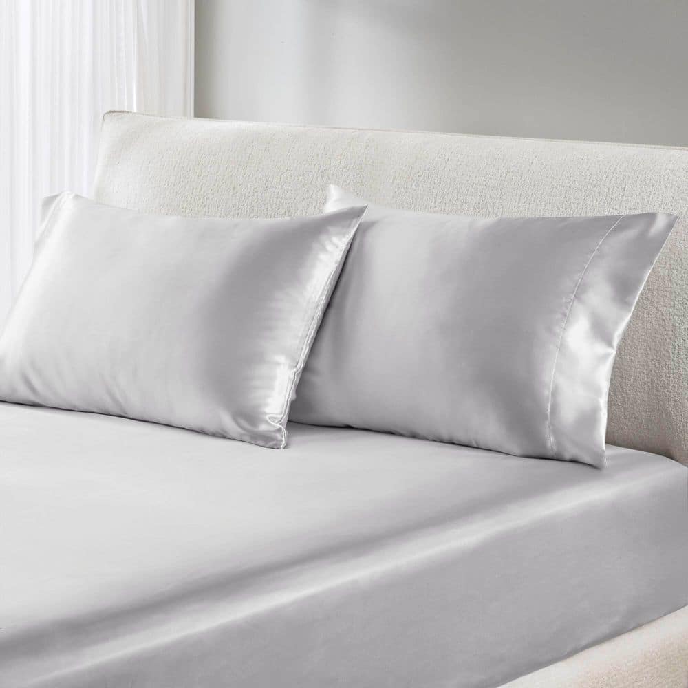 Light Grey Satin California King Sheet Set with Pillow Covers