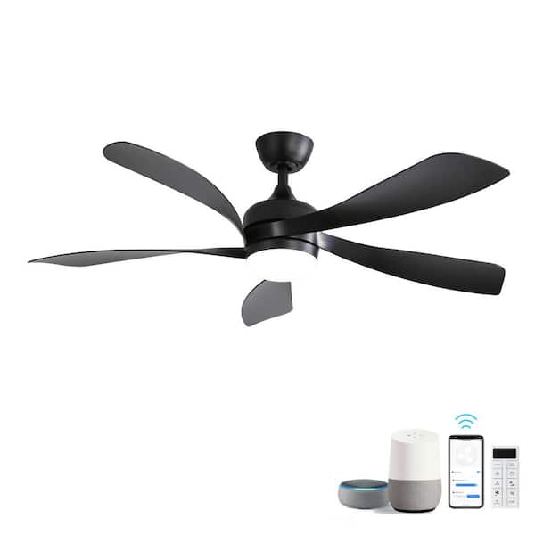45 in. Indoor Black Downrod Mount Standard Ceiling Fan w/ Dimmable LED Light GoogleAssistant/Alexa Control and DC Motor