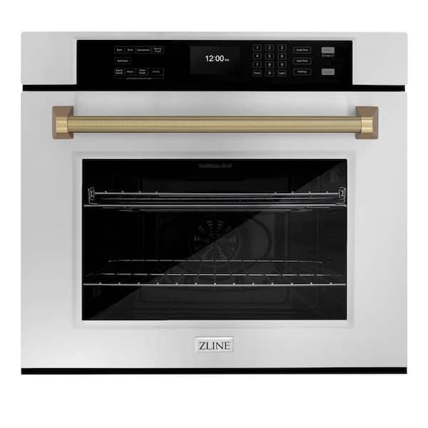 Autograph 30 in. True Convection Single Wall Oven with Air Fry in Stainless Steel with Champagne Bronze Helix Handle