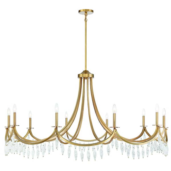 Savoy House Kameron 60 in. W x 32 in. H 10-Light Warm Brass Chandelier with Curved Arms and Spiraling Crystals