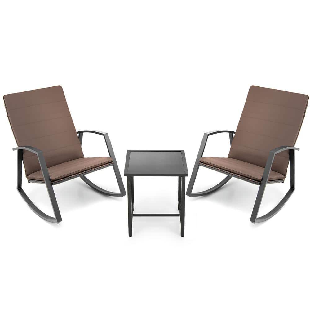 Costway 3Piece Wicker Patio Conversation Set Rocking Chair Table