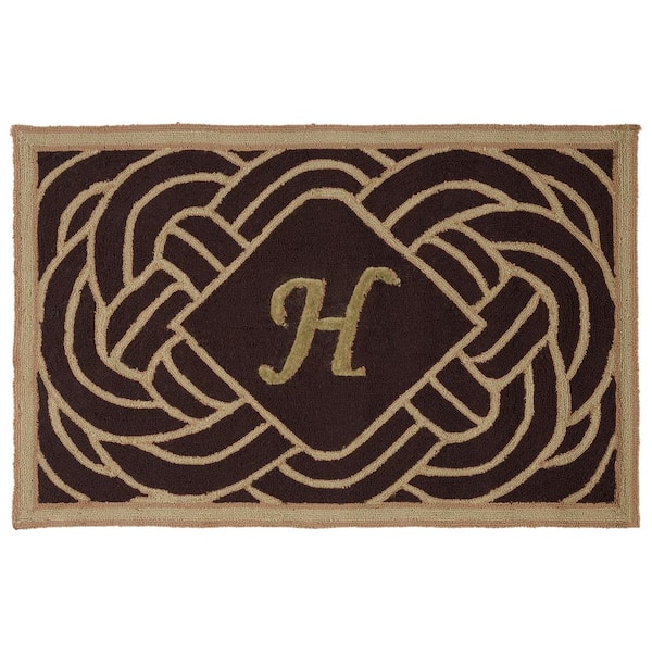 Monogram Chocolate 3 ft. x 4 ft. "H" Ornate Swirl Indoor/Outdoor Area Rug