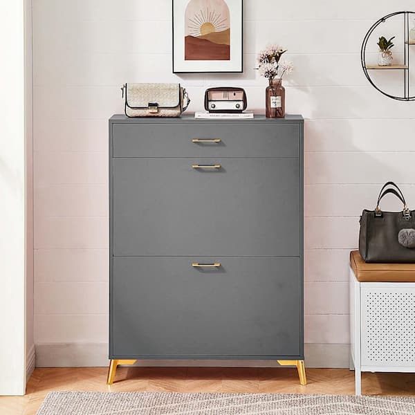 32 in. W x 10 in. D x 43 in. H Gray Linen Cabinet Shoe Storage