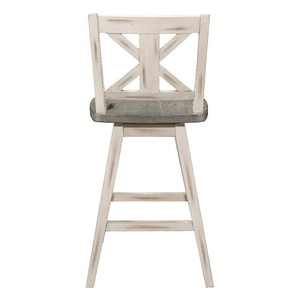 White and Gray Swivel Wood Counter Stools, 18" Wide