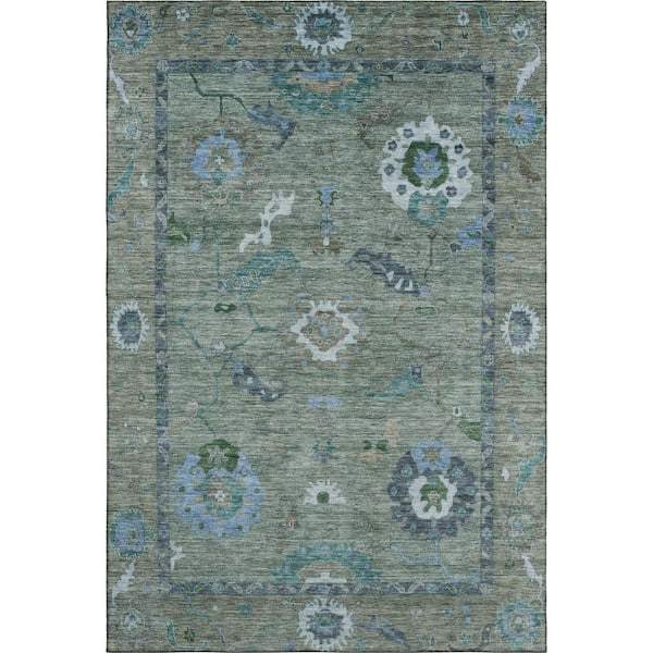 Mayfield Premium Machine Washable Abstract AMF2229 Aloe 5 ft. x 7 ft. 6 in. Area Rug