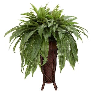 38 in. Artificial H Green Boston Fern with Stand Silk Plant