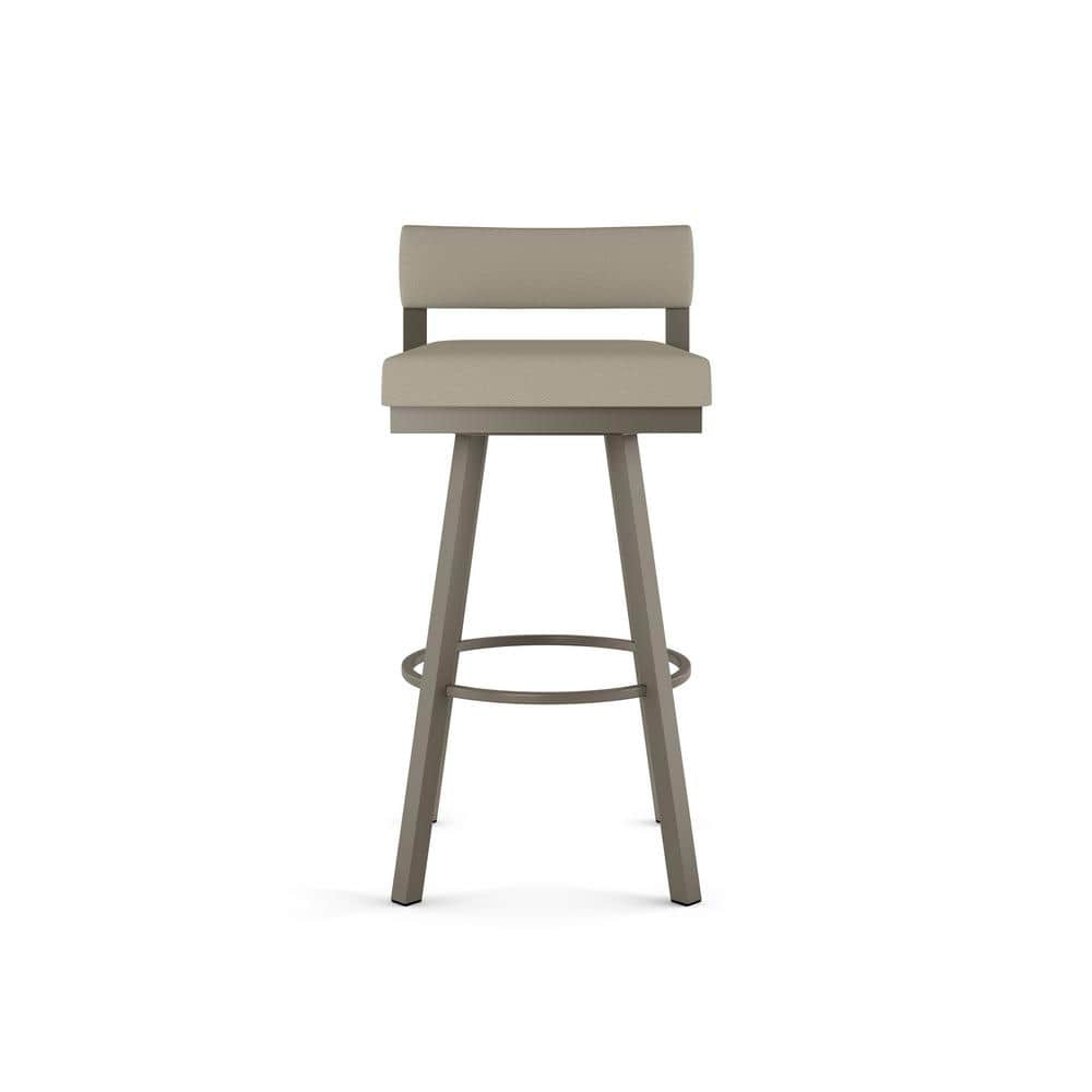 Greige Faux Leather 34'' Swivel Counter Stool with Grey Metal Frame