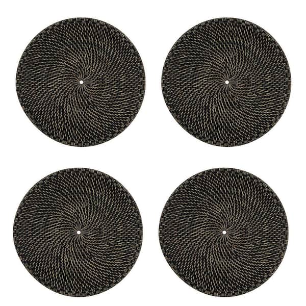 Rattan Black Round Charger Plate (Set of 4)