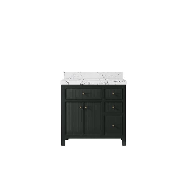 Willow Collections Sonoma 36 in. W x 22 in.  D x 36 in. H Single Sink Bath Vanity in Dark Green with 2 in. Viola Night qt. Top