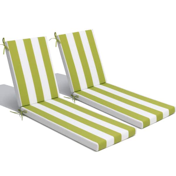 Pellebant 21 in. x 72 in. Polyester 2-Piece Deep Seating Outdoor Chaise Lounge Cushion in Green and White Stripe