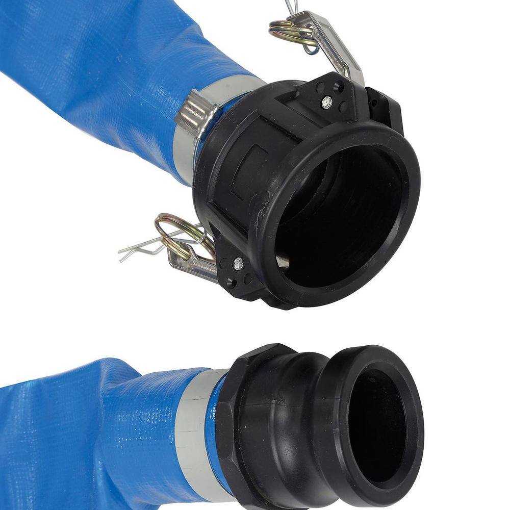 Blue 50-Foot PVC Lay Flat Hose with Polypropylene Cam and Groove Connections, 3-Pack