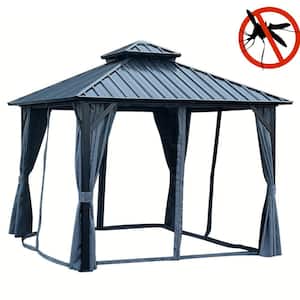 10 ft. x 10 ft. Patic Gazebo, Alu Gazebo with Steel Canopy, Outdoor Permanent Hardtop Gazebo Canopy for Patio in Black