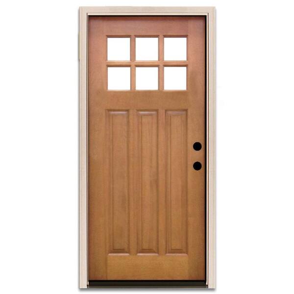 Steves & Sons 36 in. x 80 in. Craftsman 6 Lite Stained Mahogany Wood Prehung Front Door