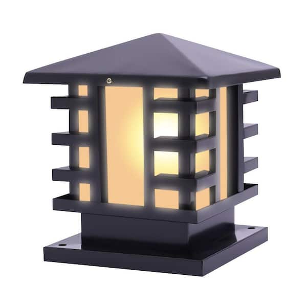 1-Light Black Modern Metal Hardwired Outdoor Waterproof Outdoor Gate Post Light with LED Bulb Included