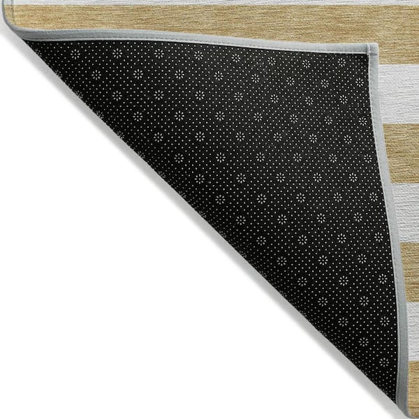 Gold 2 ft. x 8 ft. Woven Striped Polyester Runner Indoor/Outdoor Area Rug