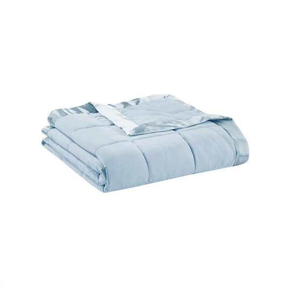 90 in. W x 108 in. H Blue Oversized Throw Blanket with Satin Edge, Soft and Cozy