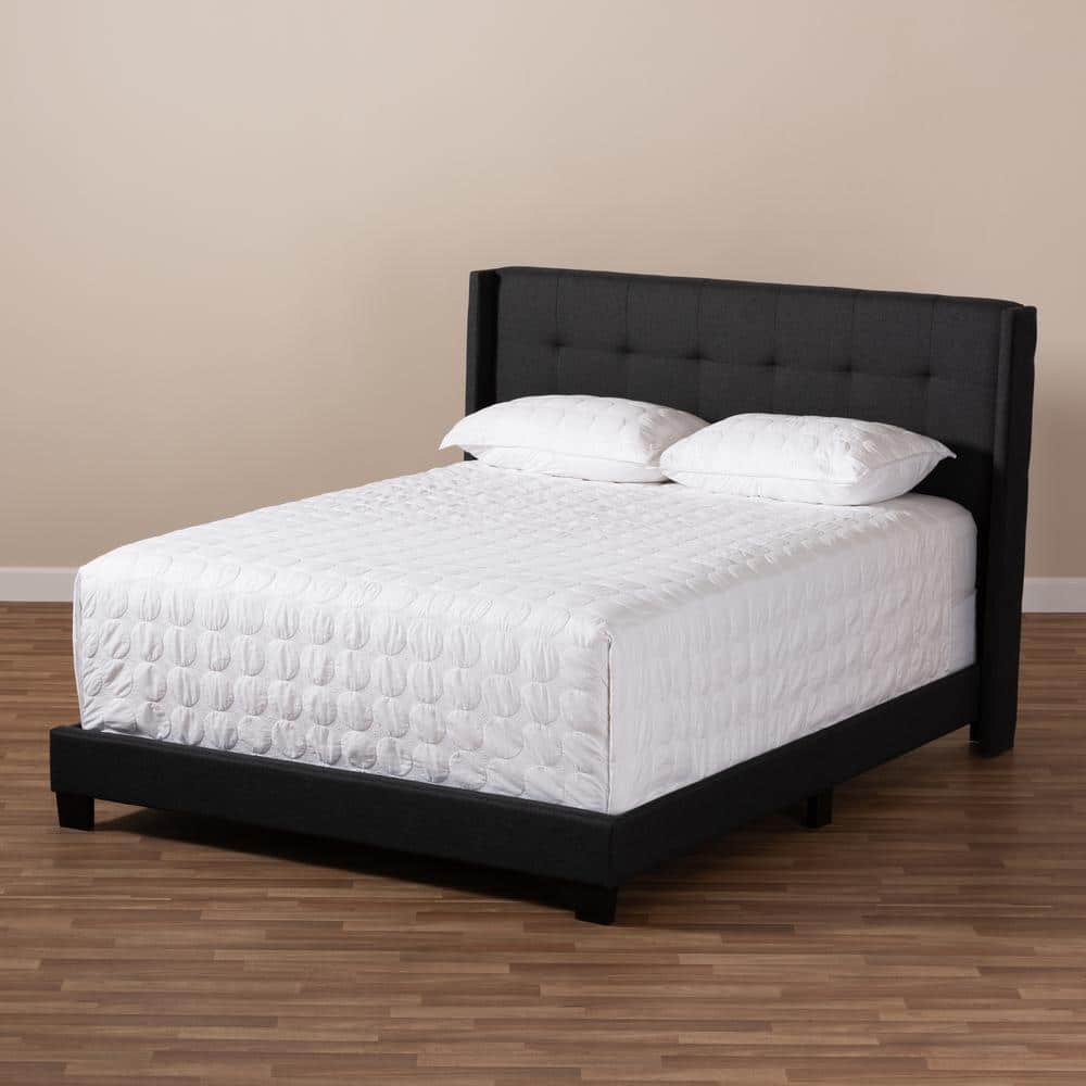Charcoal Gray Upholstered Queen Bed with Tufted Headboard