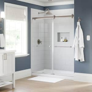 LuxeTrack 60 in. W x 72-1/2 in. H Frameless Sliding Shower Door, Brushed Nickel, 6mm Clear Glass