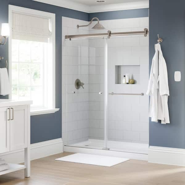 Delta LuxeTrack Greydon 60 in. W x 72-1/2 in. H Frameless Sliding Shower Door, Brushed Nickel, 6 mm Clear Glass