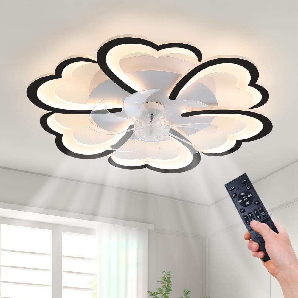 27 in. Flush Mount Fandelier Ceiling Fan Light,Remote/App Control,Dimmable LED,Reversible DC Motor,6 Speeds,Timer,Black price history on PriceWatchPro