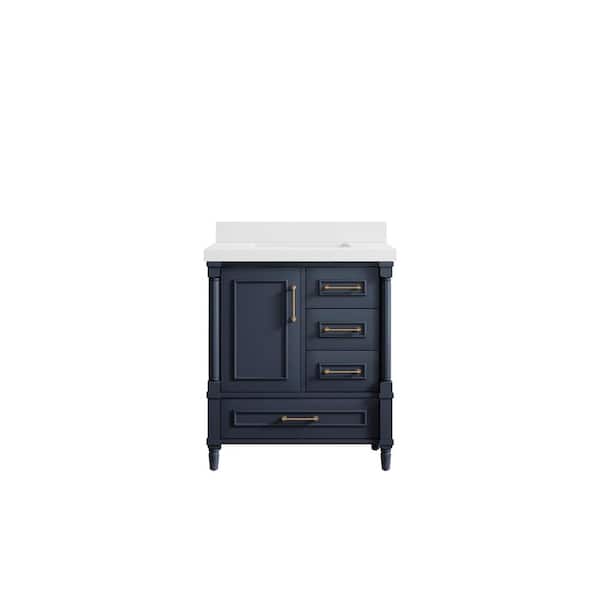 Willow Collections Hudson 30 in. W x 22 in. D x 36 in. H Bath Vanity in Navy Blue with 2 in White Quartz Top