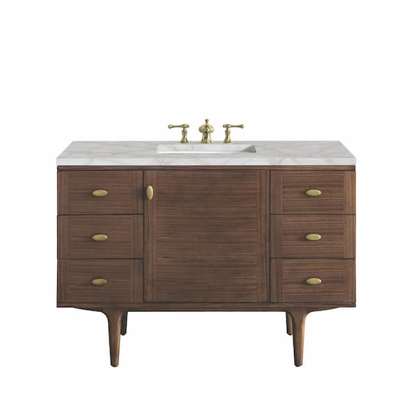 James Martin Vanities Amberly 48.0 in. W x 23.5 in. D x 34.7 in. H Single Bathroom Vanity Mid-Century Walnut and Victorian Silver Quartz Top