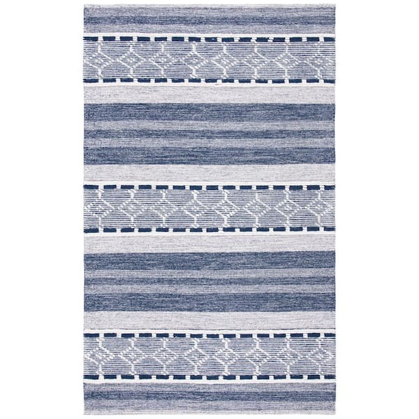 SAFAVIEH Striped Kilim Navy Ivory 5 ft. x 8 ft. Geometric Striped Area Rug
