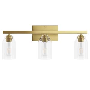 RRTYO 20.9 in. 3-Light Gold Vanity Light with Frosted Glass Shade ...