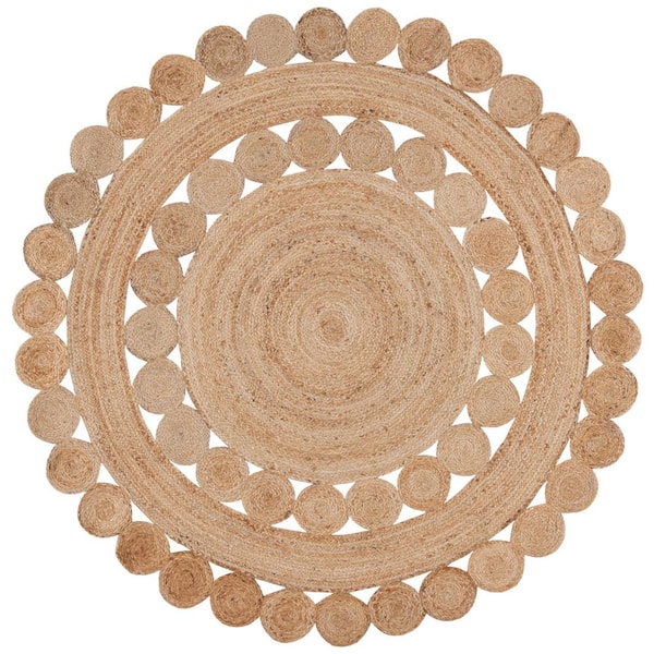 Natural Fiber Beige 9 ft. x 9 ft. Solid Color Round Area Rug