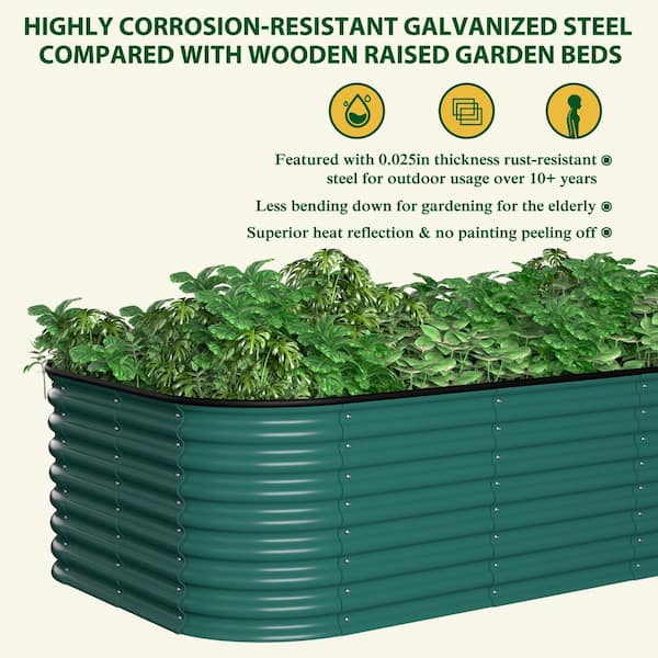 Green Galvanized Steel Raised Garden Bed Many-in-1 Planter Box Outdoor, 96 in. L x 48 in. W x 24 in. H