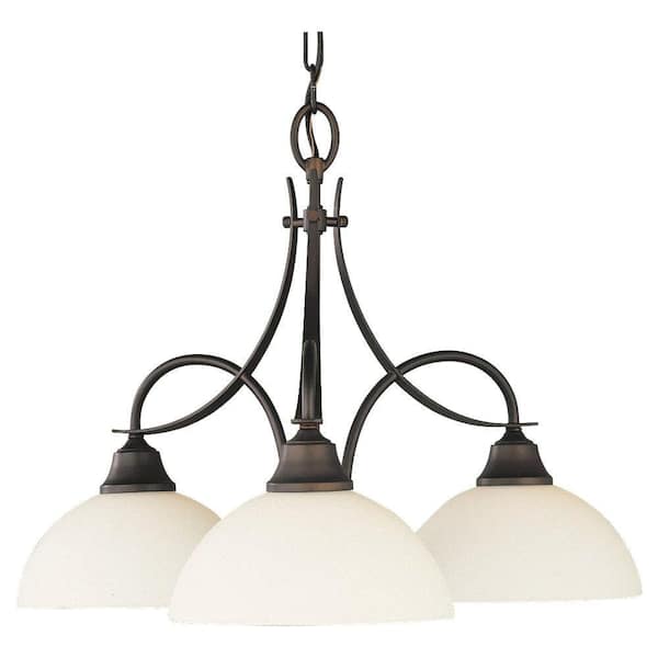 Generation Lighting Boulevard 3-Light Oil Rubbed Bronze Chandelier with White Opal Glass Shade