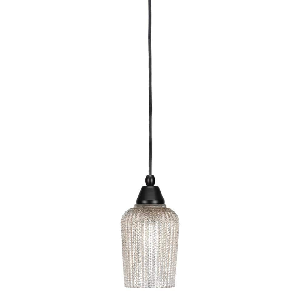 Bryson 5 in. 1-Light Matte Black Cord Pendant Light with 5 in. Silver Textu