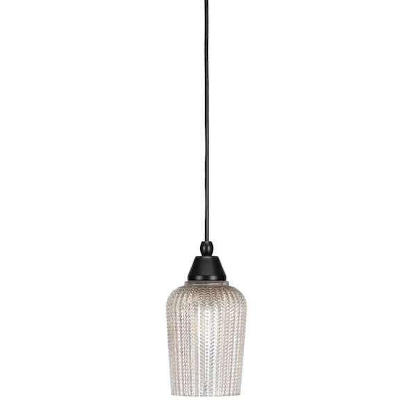 Unbranded Bryson 5 in. 1-Light Matte Black Cord Pendant Light with 5 in. Silver Textured Glass Shade, no bulb included