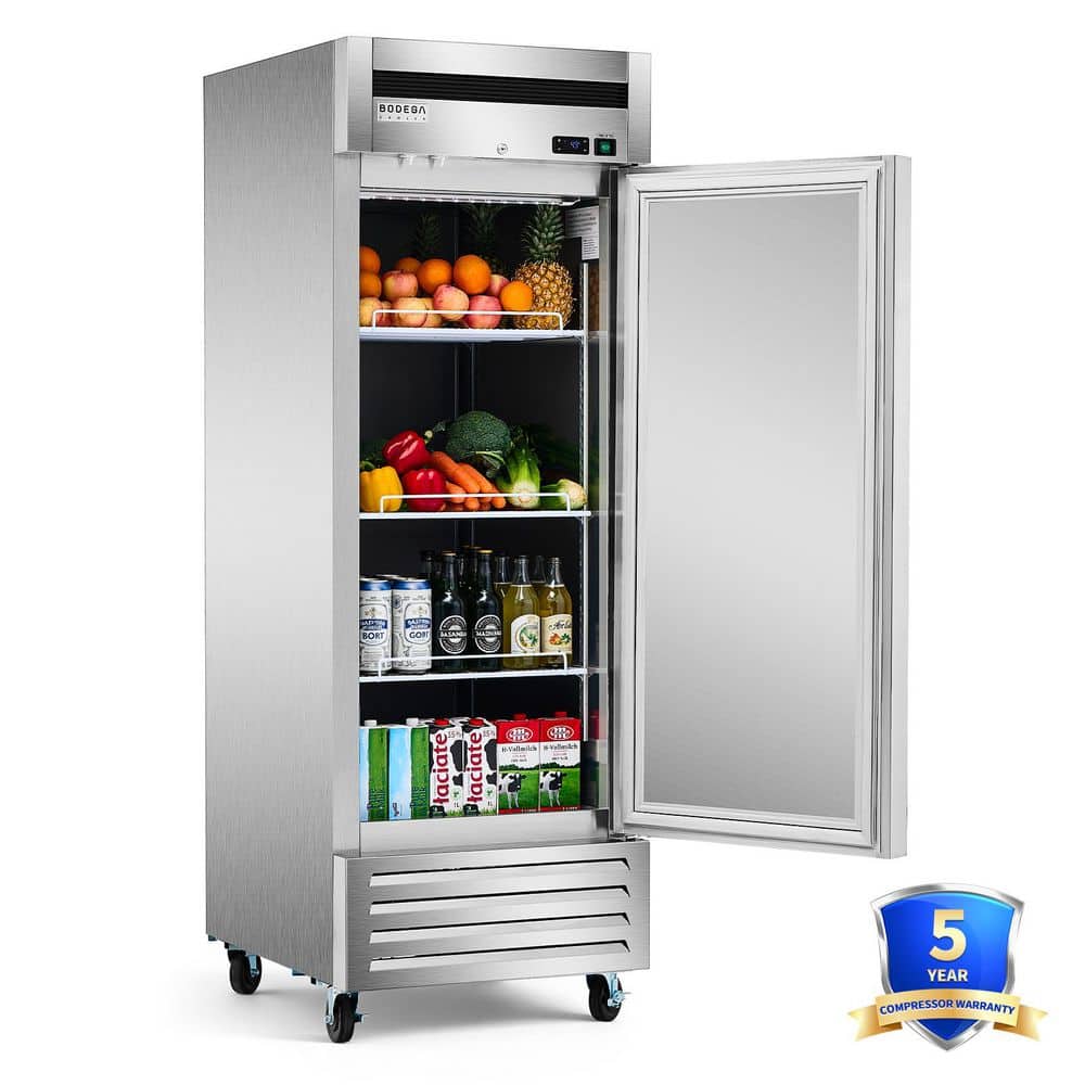 27 in. 22.95 cu. ft. Commercial Display Refrigerator Solid Door Merchandiser in Stainless Steel with LED Lighting
