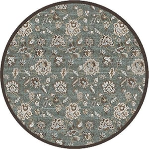Pisa Light Green 8 ft. Round Traditional Floral Area Rug