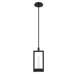 Hanson 7-Watt Standard Integrated LED Pendant Black with Clear Seeded Glass Shade