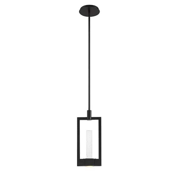 Eurofase Hanson 7-Watt Standard Integrated LED Pendant Black with Clear Seeded Glass Shade