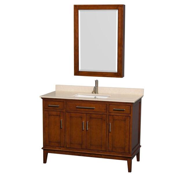 Wyndham Collection Hatton 48 in. Vanity in Light Chestnut with Marble Vanity Top in Ivory, Square Sink and Medicine Cabinet