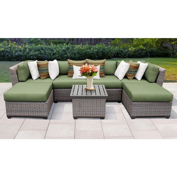TK CLASSICS Florence 7-Piece Wicker Outdoor Sectional Seating Group with Cilantro Green Cushions