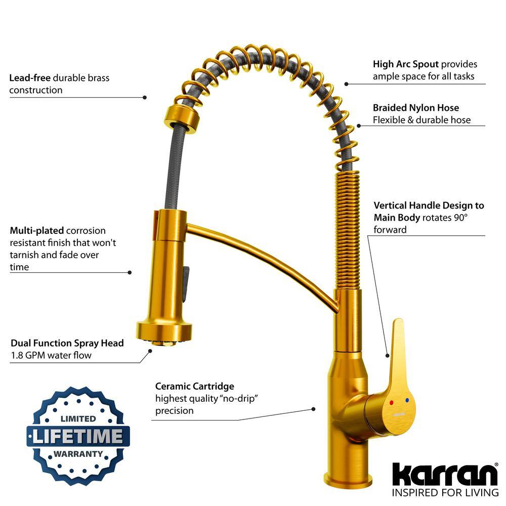 Gold Brass Single Handle Pull-Down Sprayer Kitchen Faucet