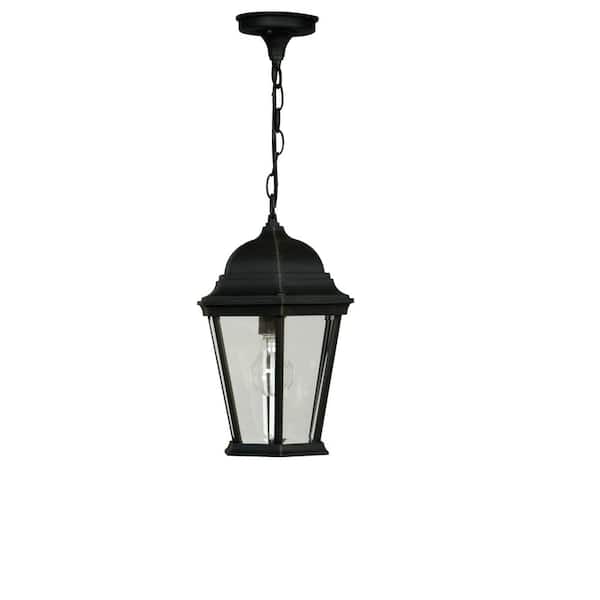 CRAFTMADE Straight Glass Cast 14.5 in. 1-Light Black Finish Dimmable Outdoor Pendant Light with Beveled Glass, No Bulb Included