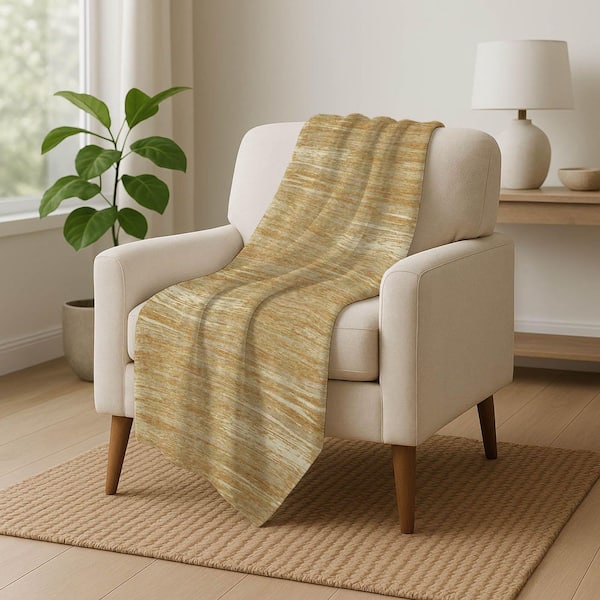 Premium Machine Washable ASB896 Gold 50 in. x 70 in. Sherpa Throw Blanket